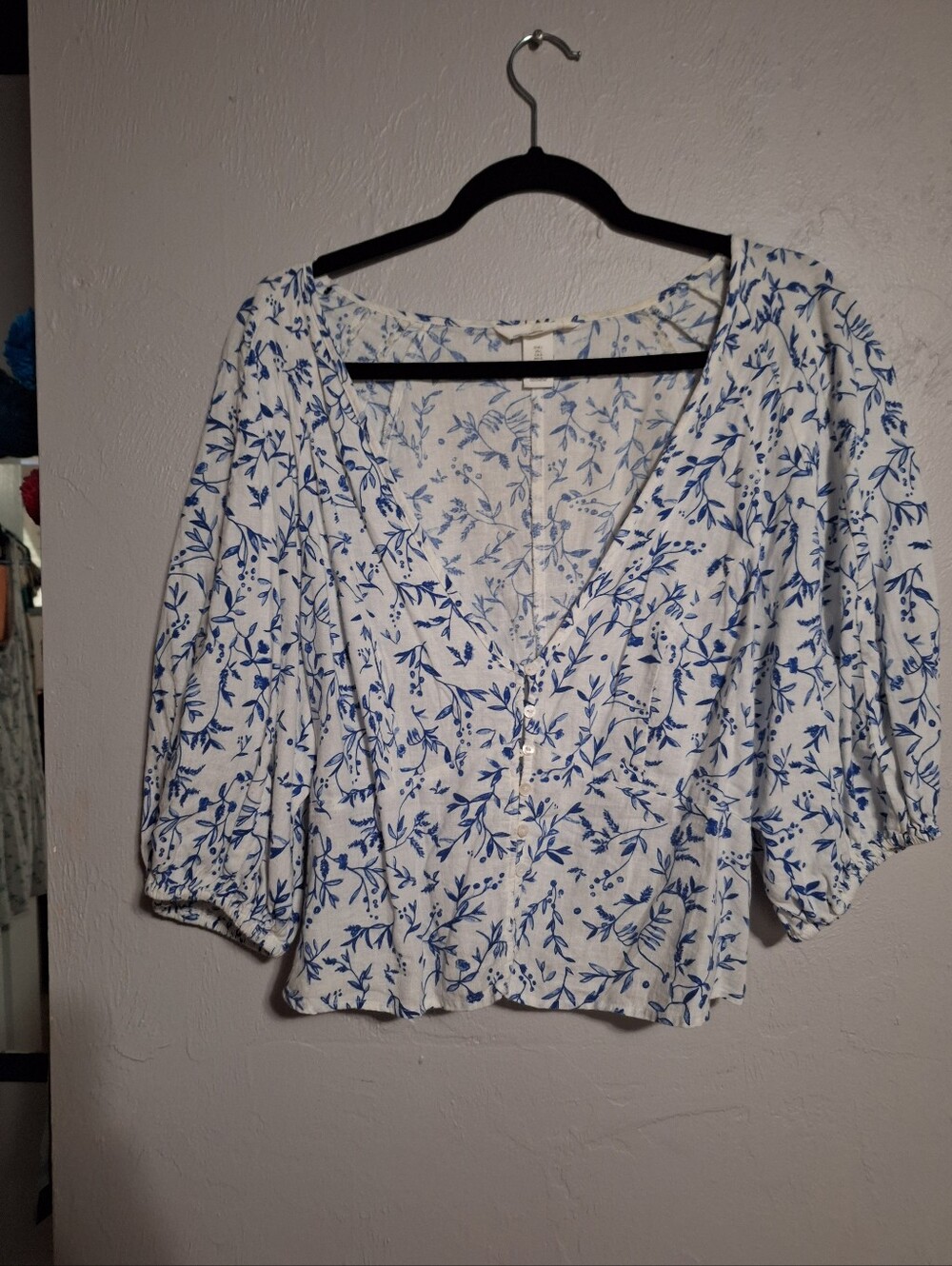 H&M White Blouse with Blue Floral Print